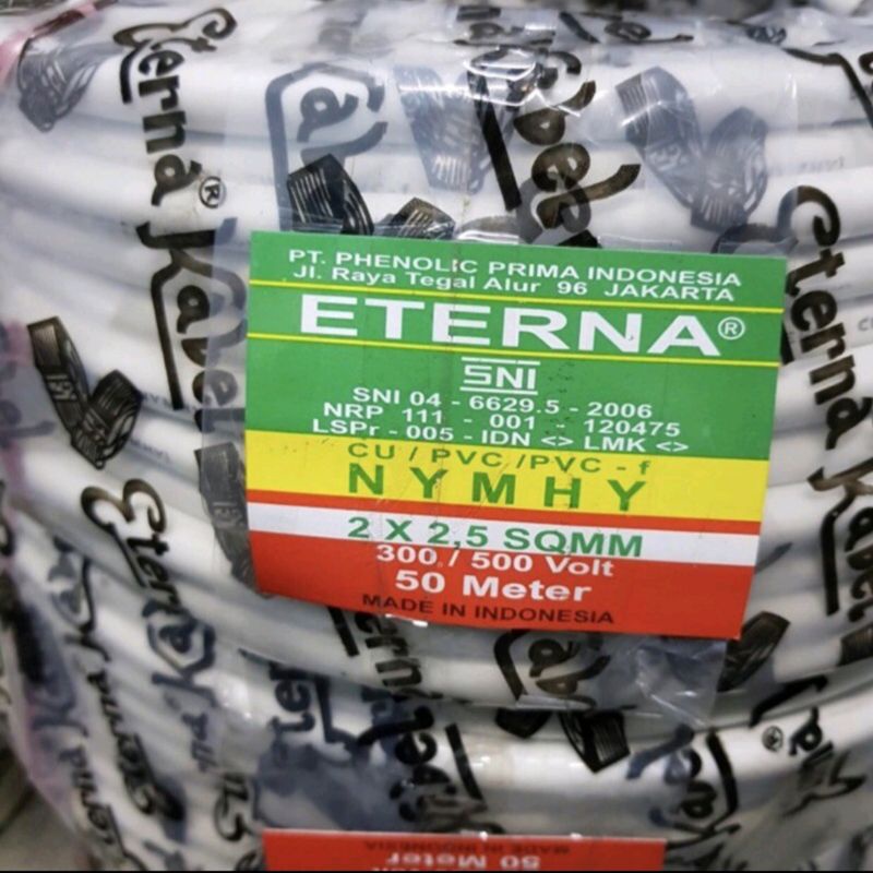 Kabel Eterna NYMHYO 2x2,5mm Serabut Putih Harga Permeter Kabel Serabut Putih 2x2.5 (Potongan)