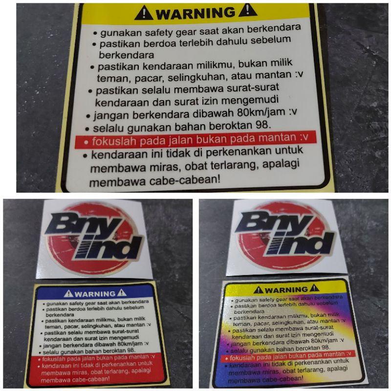 STICKER WARNING FOKUSLAH KEDEPAN BUKAN KEMANTAN PRINCUTT