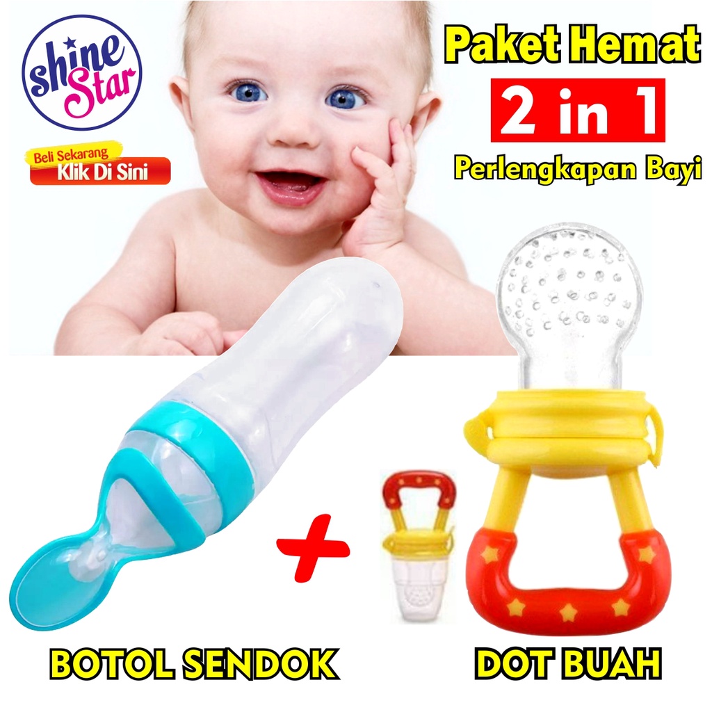 [ BISA COD ] Paket 2 IN 1 Empeng Dot Buah Baby + Botol Sendok Makan Bayi