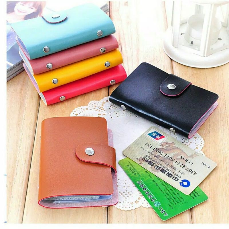 Dompet Kartu Polos Leather Warna Warni 24 Slot Kulit Import Dompet Wanita Pria