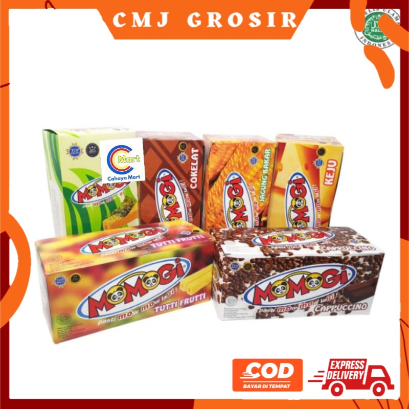 

GROSIR Momogi Jagung Bakar Coklat Keju Tutti Fruity 1 Pack Isi 20 Pcs