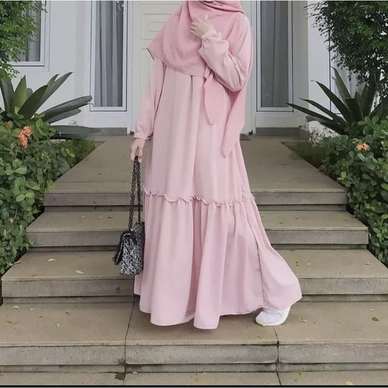 Gamis polos rempel serut dress polos simpel bahan itycrep premium