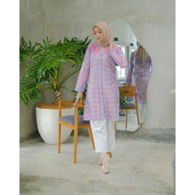 TUNIK BATIK MODERN SOFTCOLOR KAWUNG || ATASAN WANITA || M-L-XL-XXL-XXXL