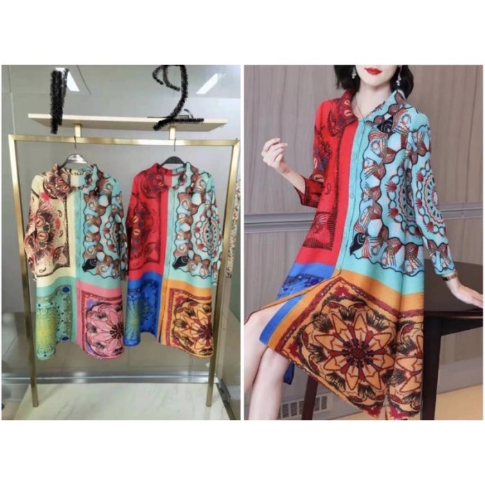 Dress Turun Naik Dress Viral 2022 Plisket Premium Import - Motif 2, All Size