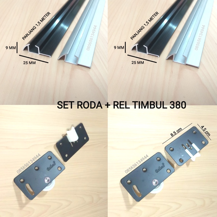 Set Roda PLUS Rel Timbul 380 Pintu Lemari Sliding / Geser ( 1,5 Mtr ) - SILVER, SET REL + RODA