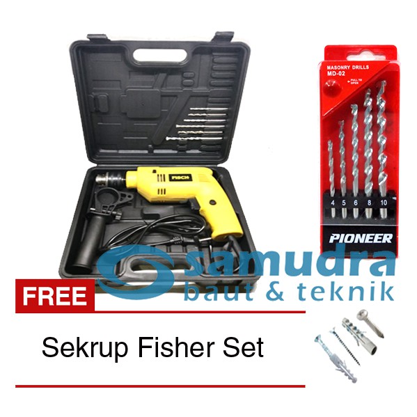 FISCH Bor Listrik Tembok Koper & Mata Bor Beton Set PIONEER & Sekrup