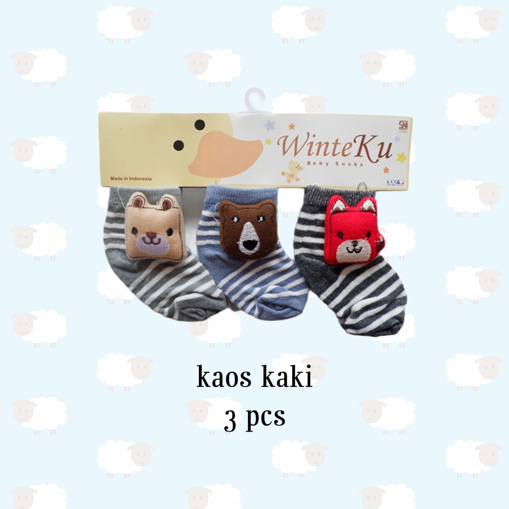 ISI 3 PASANG Winteku Baby Socks | Kaos Kaki Bayi 3D Boneka