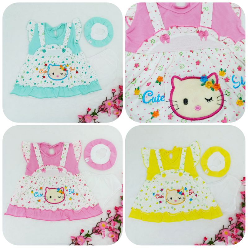 [Ss-1020] Dress Bayi New Born 0-9bulan Free Topi, Baju Bayi, Setelan Bayi, Pakaian Bayi Cewek