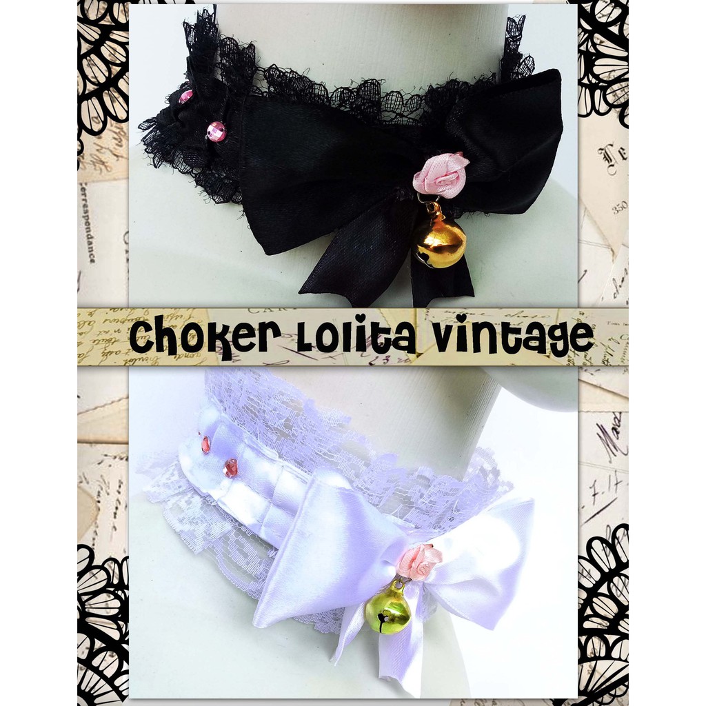 Choker rose pita lolita bell renda buffy kawaii cat ears nekomimi cosplay maid necklace fashion