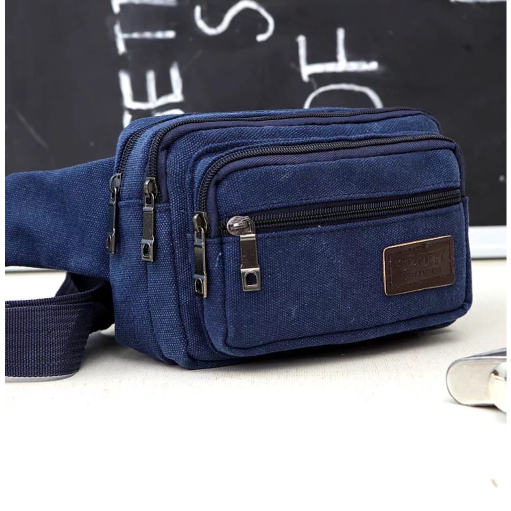 Tas Pinggang Pria Kanvas - Waistbag Distro Pria - Tas Dada Pria Import Termurah