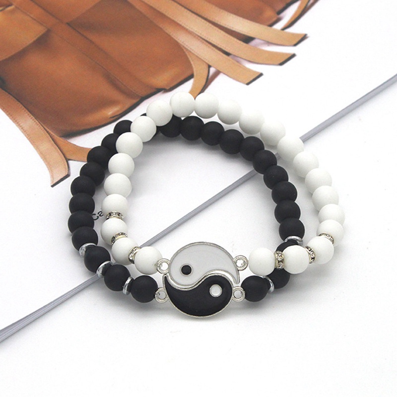 Set Gelang Rantai Dengan Charm Yin Yang Tai Chi Bagua Untuk Wanita