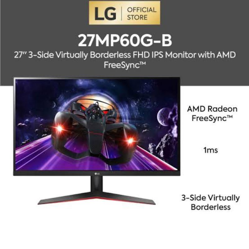 Monitor LED LG 27MP60G-B 27&quot; FHD IPS 1ms 75Hz HDMI DP AMD FREESYNC