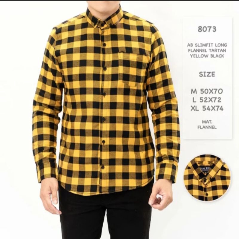 KEMEJA FLANNEL PRIA LENGAN PANJANG / KEMEJA FLANEL PRIA DAN WANITA KOTAK CATUR HITAM KUNING