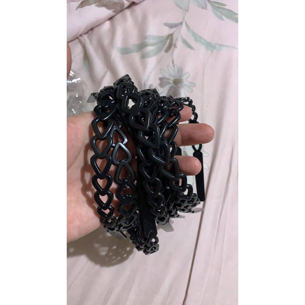 1 Pcs [BPH02] Bando Plastik Hitam Motif Hati Love Ukuran Tanggung