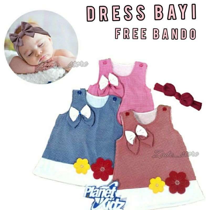 Dress Rok Bayi + Bando 0-12 bulan Planet kidz Baju Pakaian Bayi Perempuan Dress Bayi Pesta Baju Bayi Perempuan baju anak new born baru lahir pakaian bayi fashion anak kebutuhan bayi