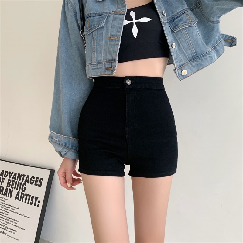 Celana Pendek Jeans Wanita  Hitam Highwaist / Celana Pendek Wanita Denim Hot Pants Korean