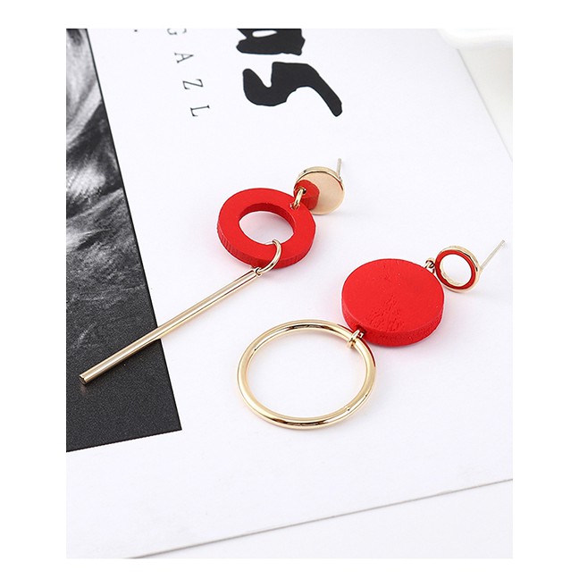 LRC Anting Fashion Red Plated Gold Round Asymmetrical S925 Silver Needle Stud Earrings Y62323