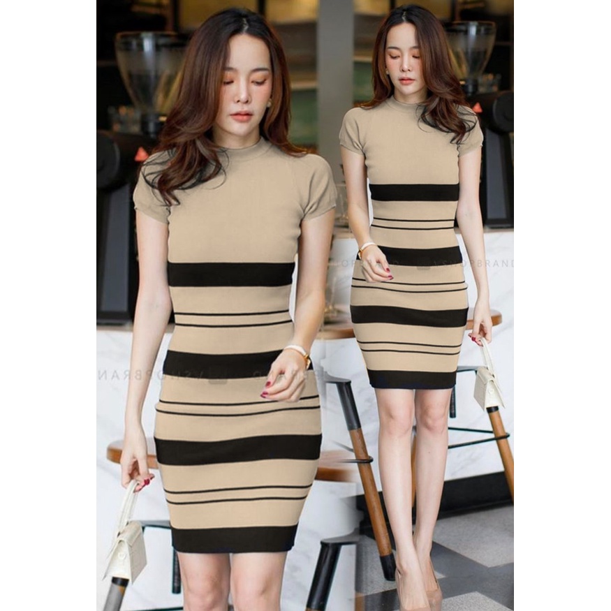 HOPYLOVY - Mini Dress Stripe bahan Rajut Tania