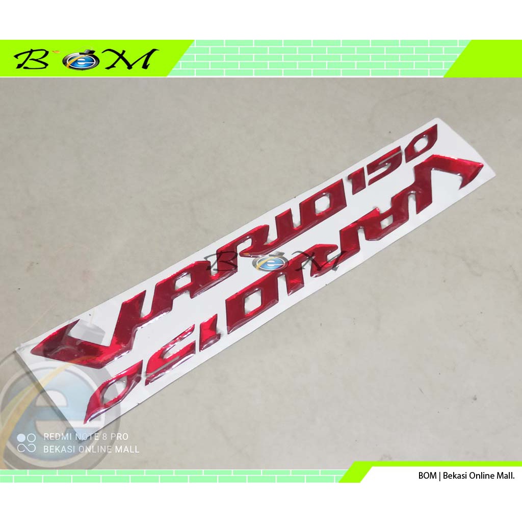emblem logo tulisan honda vario 150 timbul resin chrome krum merah