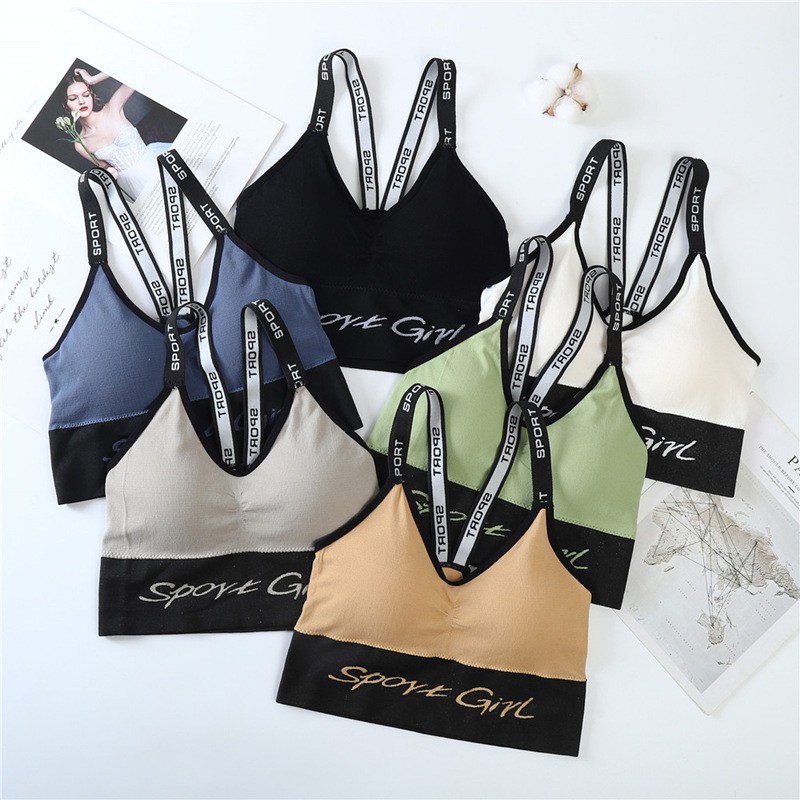 ❀ Chingu ❀ PW133 COD Sports Bra Wanita Olahraga Gym Yoga Nyaman Push Up Tali Huruf Import Surabaya