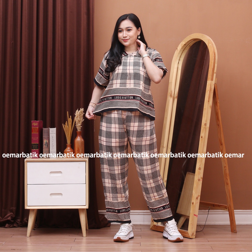 ONE SET RAYON - SETELAN MOTIF SALUR MOTIF PAGER - CELANA PANJANG RAYON - BUSUI FRIENDLY