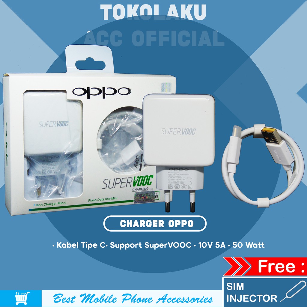 Charger Oppo Tipe C Original Super VOOC 10V 5A & 5V 4A Fast Charging 100% Casan Oppo Tipe C Original
