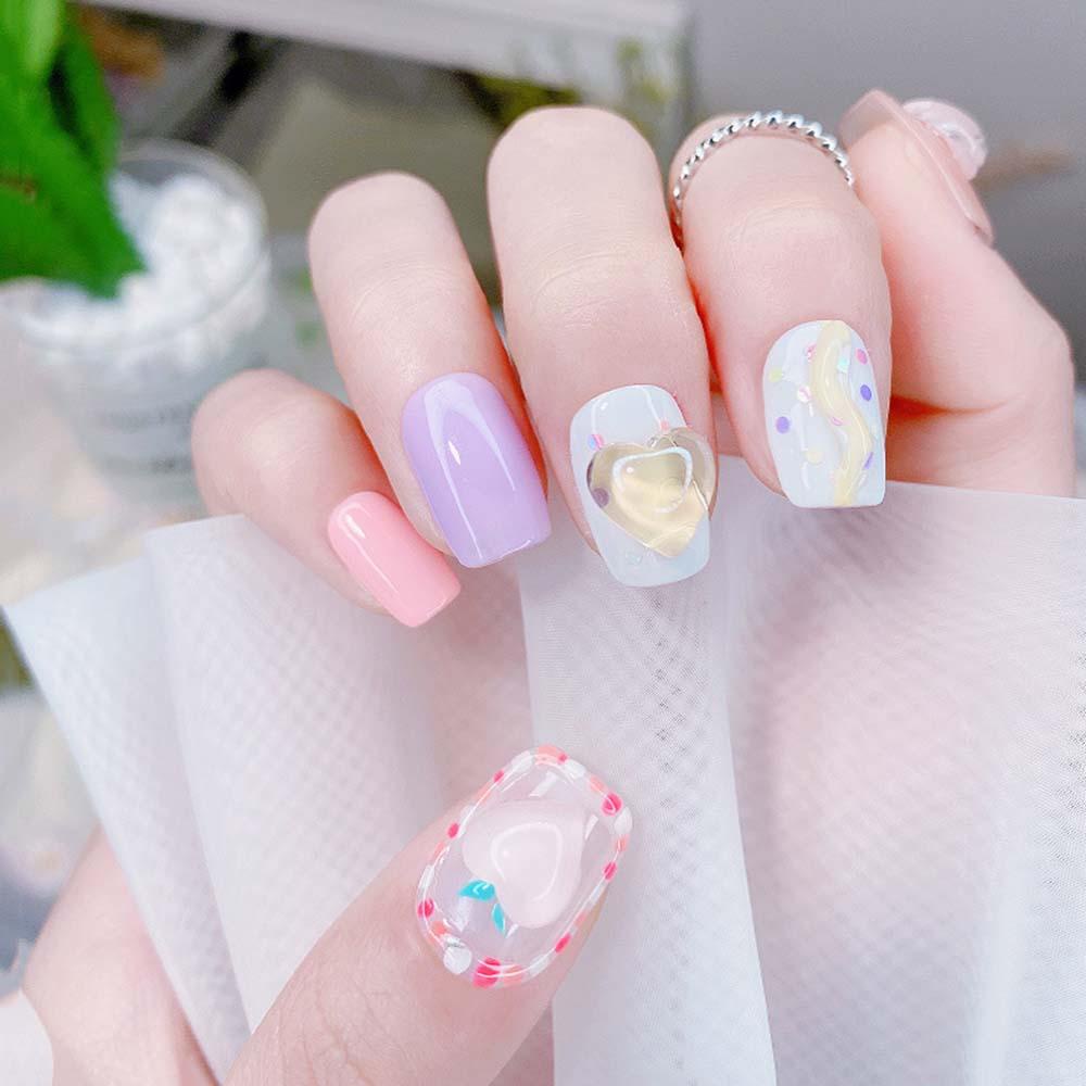 Needway   3D Nail Art Dekorasi Charms Aurora Cinta Berbentuk Hati Kristal Jernih DIY Hiasan Kuku