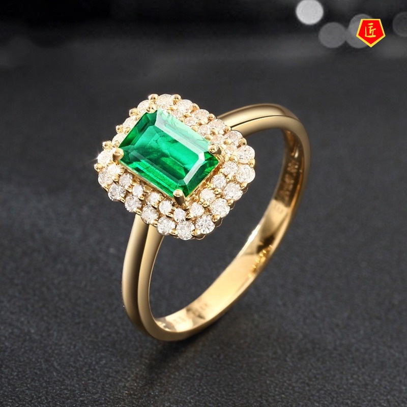 [Ready Stock]Luxury Fashion Green Tourmaline Gold Ring