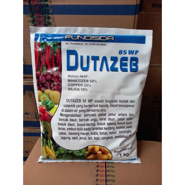 Fungisida Dutazeb  85 WP 1kg mankozeb biru untuk mengendalikan jamur dan busuk buah tanaman cabe jeruk kentang fungisida sistemik dan kontak Bahan aktif Mankoseb silica copper