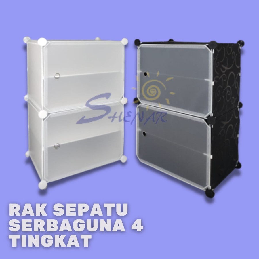 RAK SEPATU 4 SUSUN  PLASTIK PORTABLE ANTI DEBU  / RAK SEPATU 2 KOLOM 4 SUSUN / RAK SEPATU 4 LAYER DENGAN TUTUP ANTI DEBU / RAK SEPATU 1X4 SUSUN PLASTIK / LEMARI BAJU PLASTIK PORTABLE 4 SUSUN, SHENARCORNER168