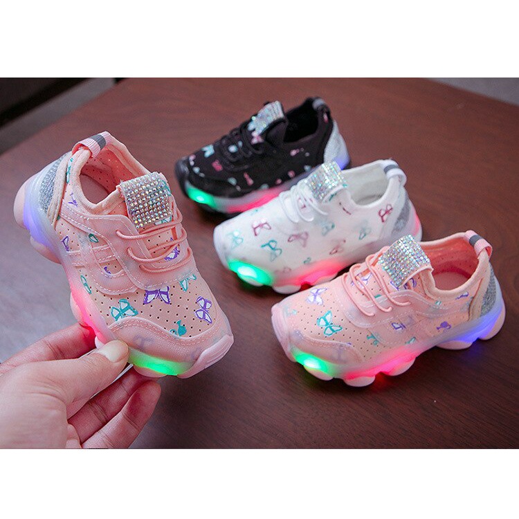 Sepatu Sneaker Anak Perempuan - Sepatu Anak Laki Laki Ultra Light Super LED Sport Import KUPU KUPU 012  Running Shoes