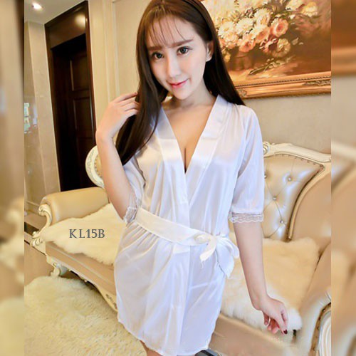 [LIMITED STOK] KIMONO LINGERIE SLEEPWEAR BAJU TIDUR WANITA SILK PUTIH KL15B