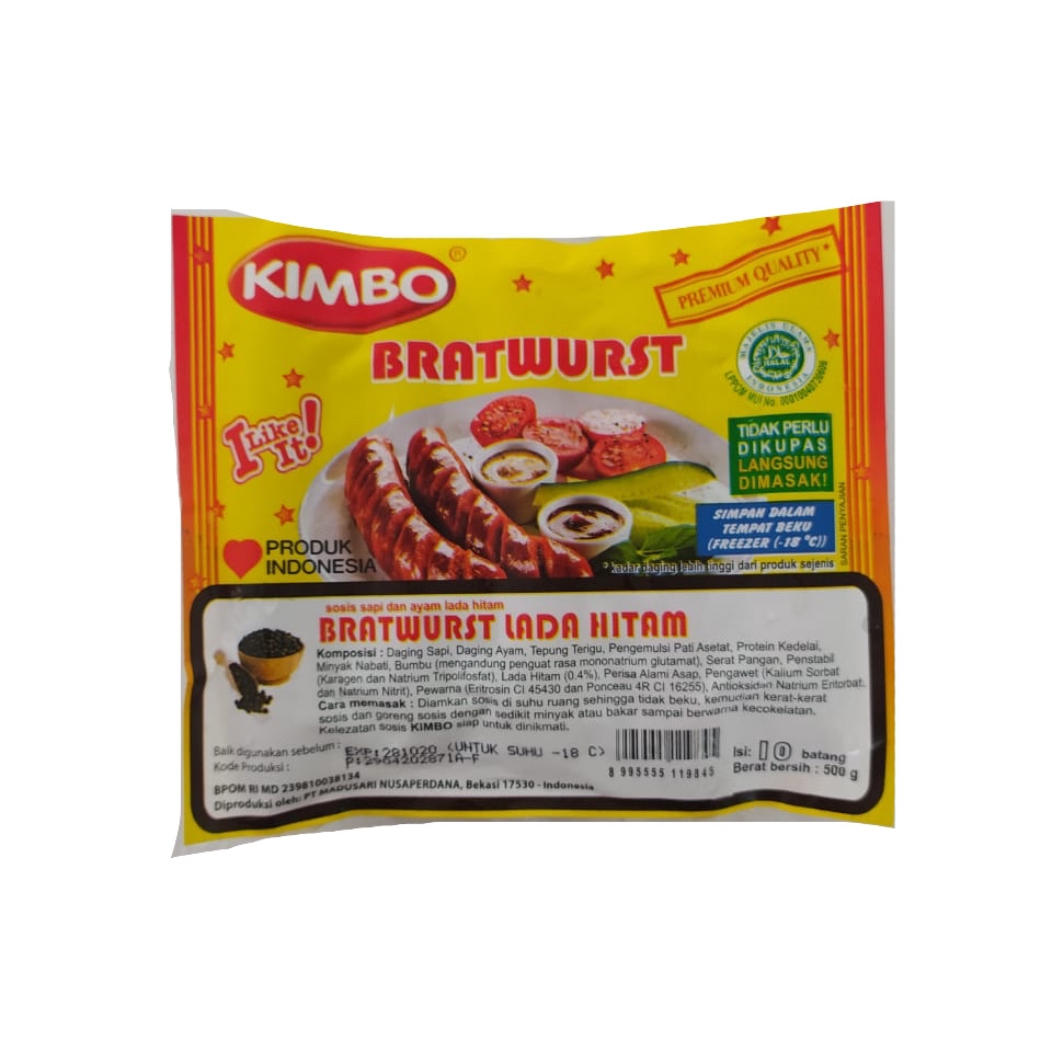 

Sosis Sapi Bratwurst Kimbo Lada Hitam 500gr isi 10