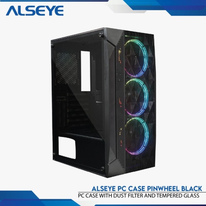 Casing Komputer / PC Gaming Alseye Pinwheel Hitam Tempered Glass