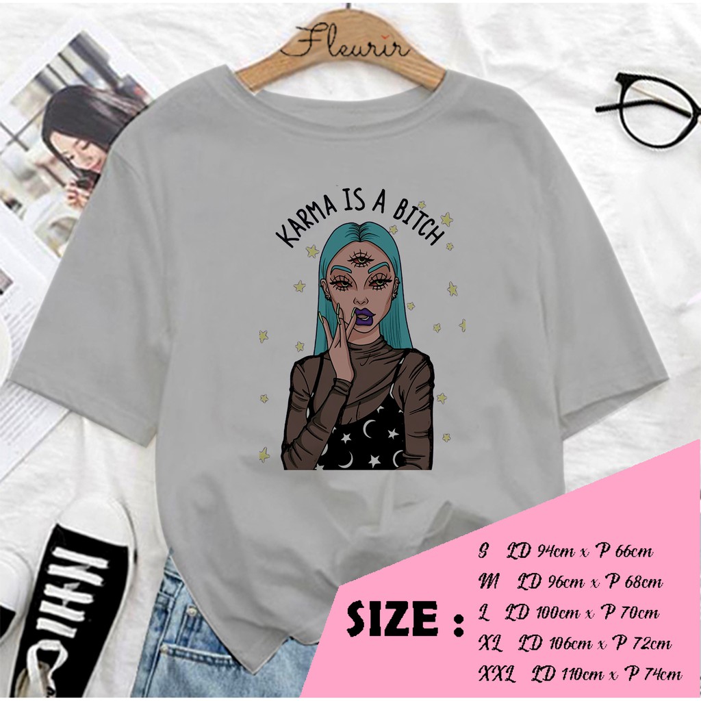 FLEURIR - KAOS OVERSIZE KARMA BICH KATUN KAOS WANITA DEWASA LENGAN PENDEK TEE UNISEX JUMBO