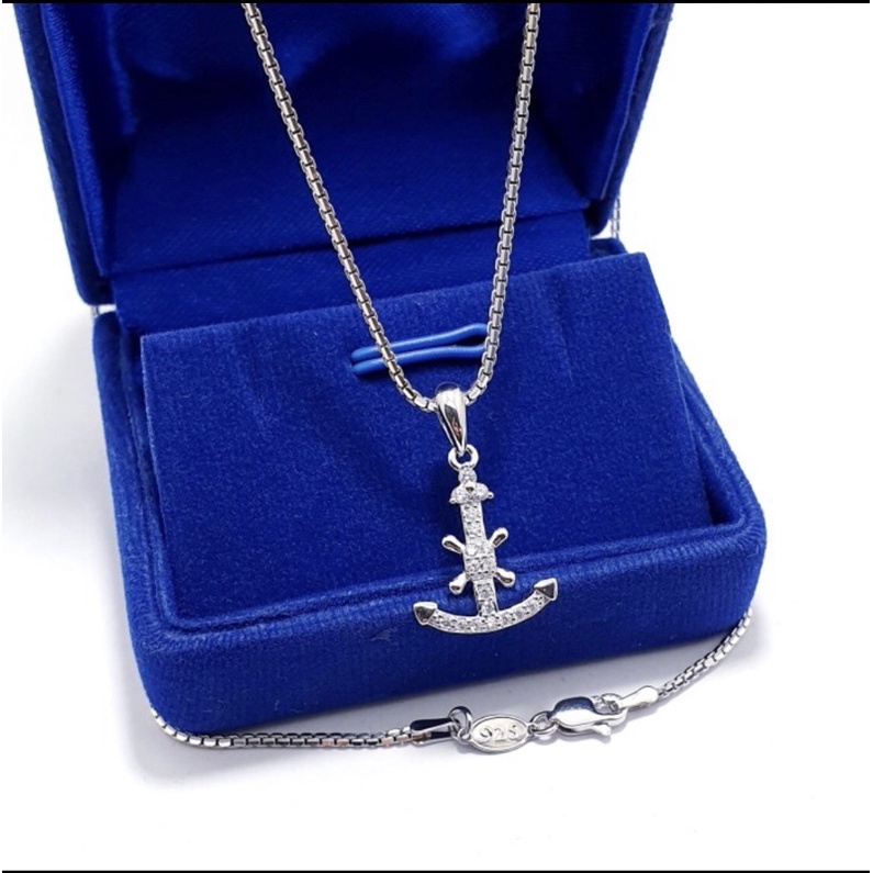 Kalung liontin jangkar kalung pria kalung wanita kalung perak 925 lapis emas putih S82