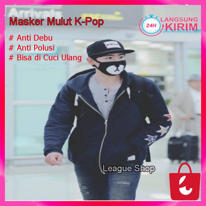 Masker Mulut Kain Hitam Artis Korea KPOP Masker Mulut Beruang Panda Bearl - Anti Debu dan Polusi