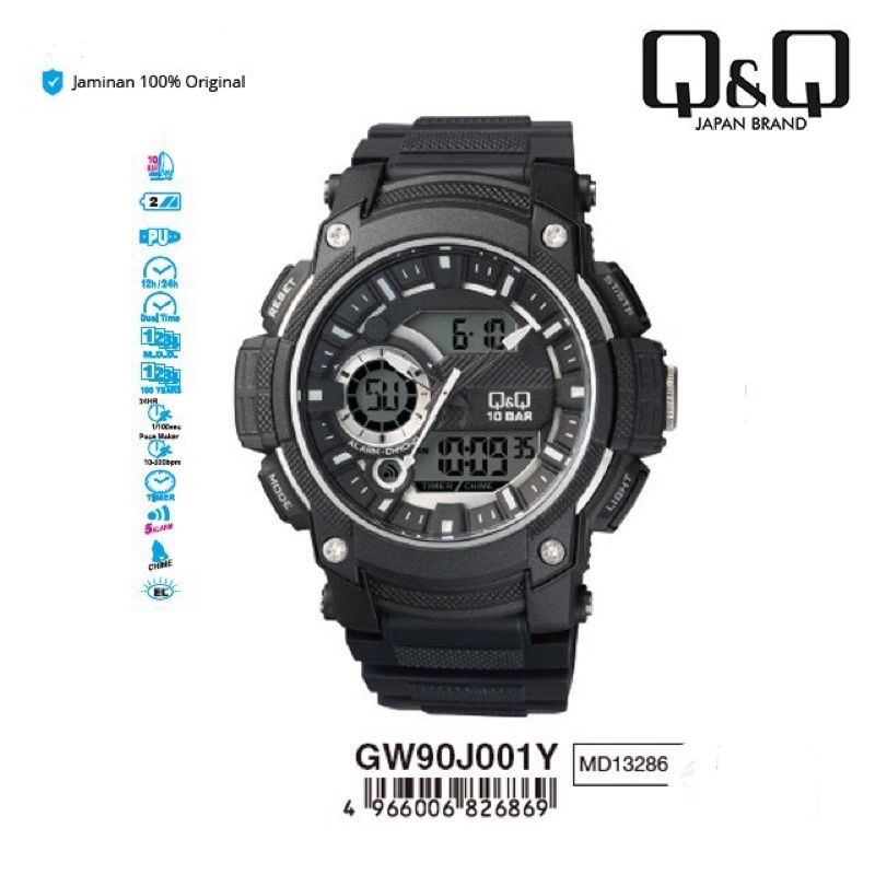 Q&amp;Q Jam Tangan Pria Fashion Dual Time GW90 GW90J Water Resist 10 BAR