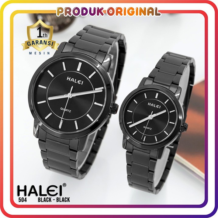 COD JAM TANGAN COUPLE HALEI ORIGINAL 504 RANTAI HITAM WATER RESISTANT STAINLES STEEL