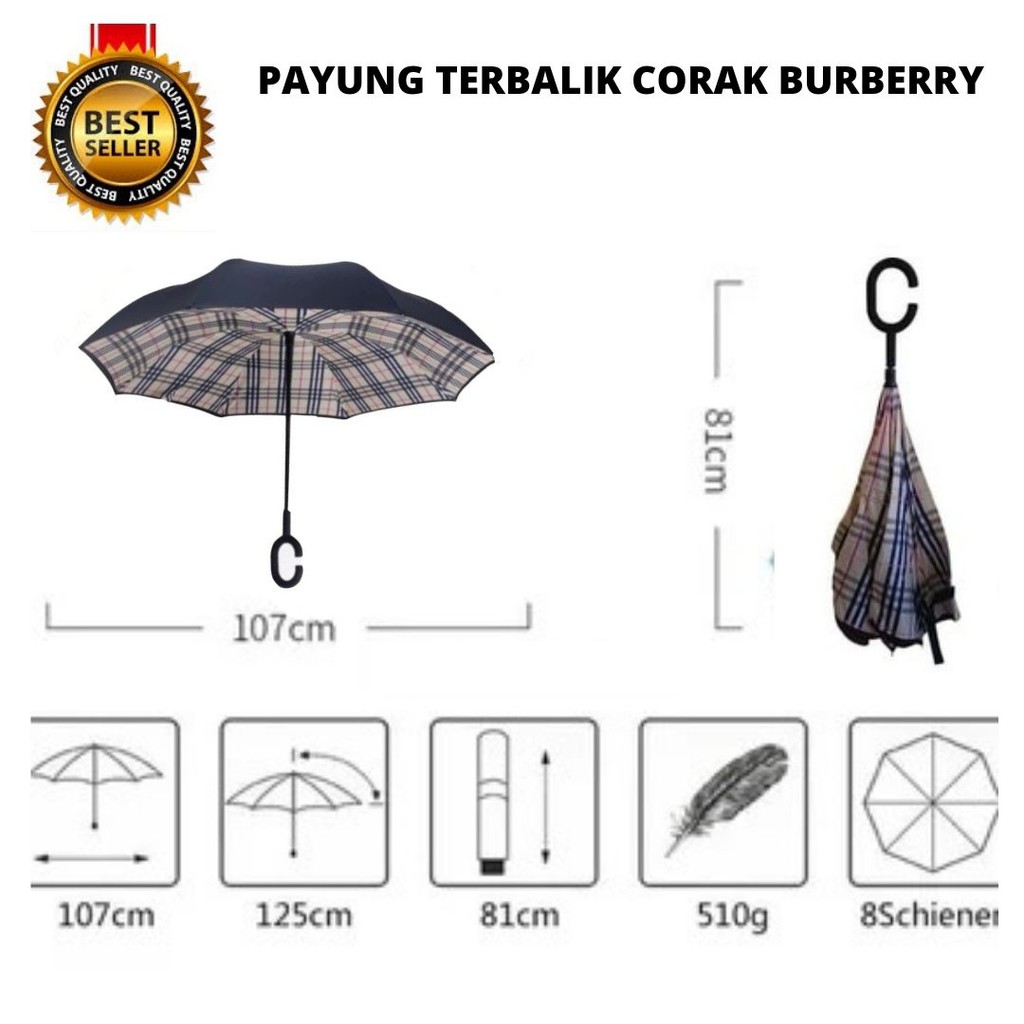 Payung Unik Terbalik Upside Down Corak Buxxberry Umbrella Inverter 113150