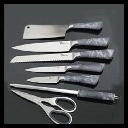 Pisau Set Dudukan Knife Set 8 Pcs Talenan Rak Pisau Stainless Steel Dapat Digunakan Untuk Memotong