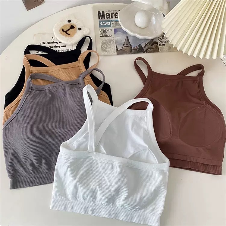 ✅𝐅𝐎𝐈𝐒𝐒® TankTop Wanita Rajut Pakaian Dalam Atasan Halter Bergaris import 1245