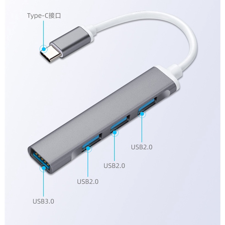 4 in 1 Hub Splitter 4 Port USB 3.0 5Gbps Tipe-C Untuk Multiport USB