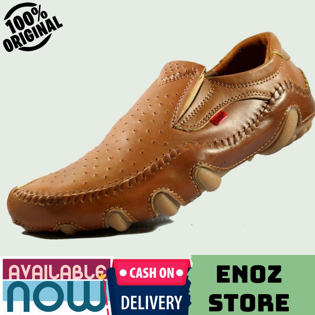 ENOZ X JOVETIC - Slop Formal Pria Kulit Asli Original Kasual Kerja / Slip On Sepatu Santai Pria Keren Trendy Modis Cowo ORI