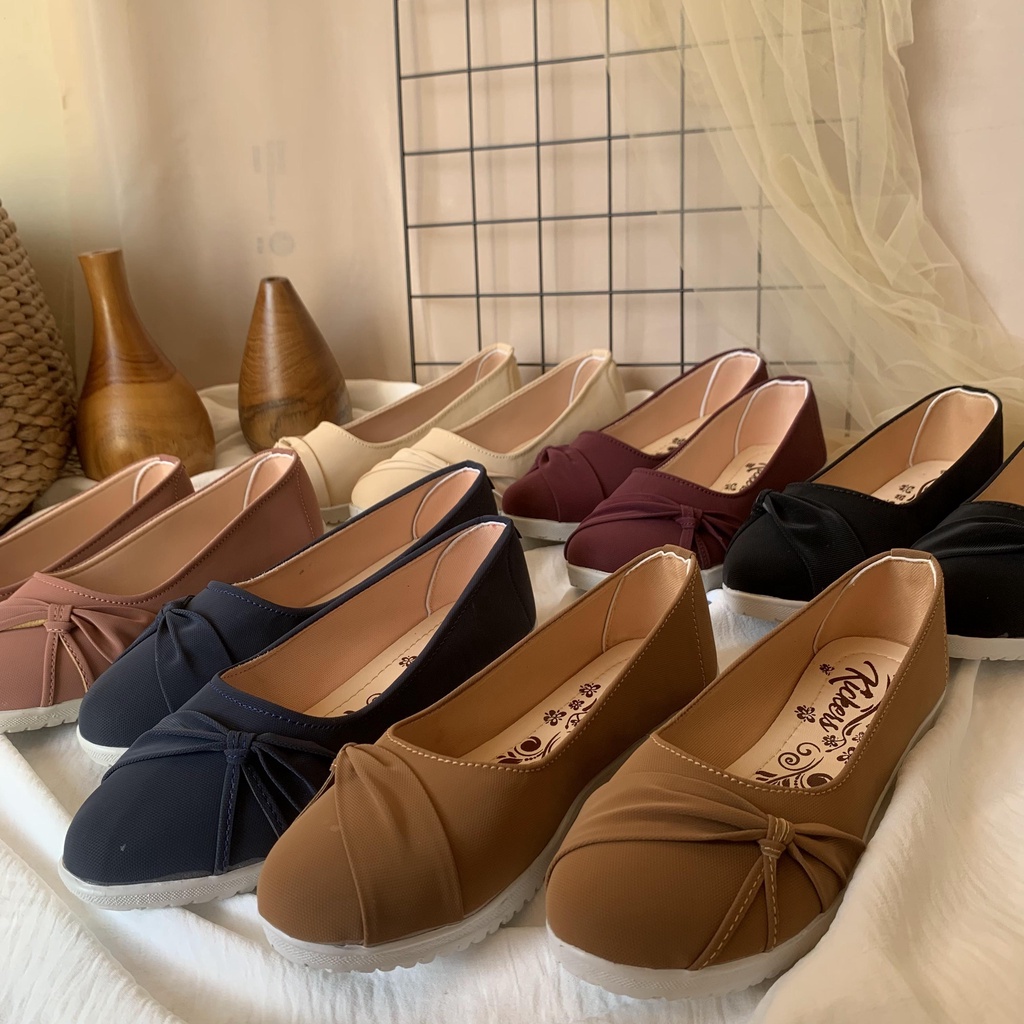 sepatu cewek polos pita samping terbaru sepatu wanita fashionable modern muslimah flatshoes bl pita samping 1