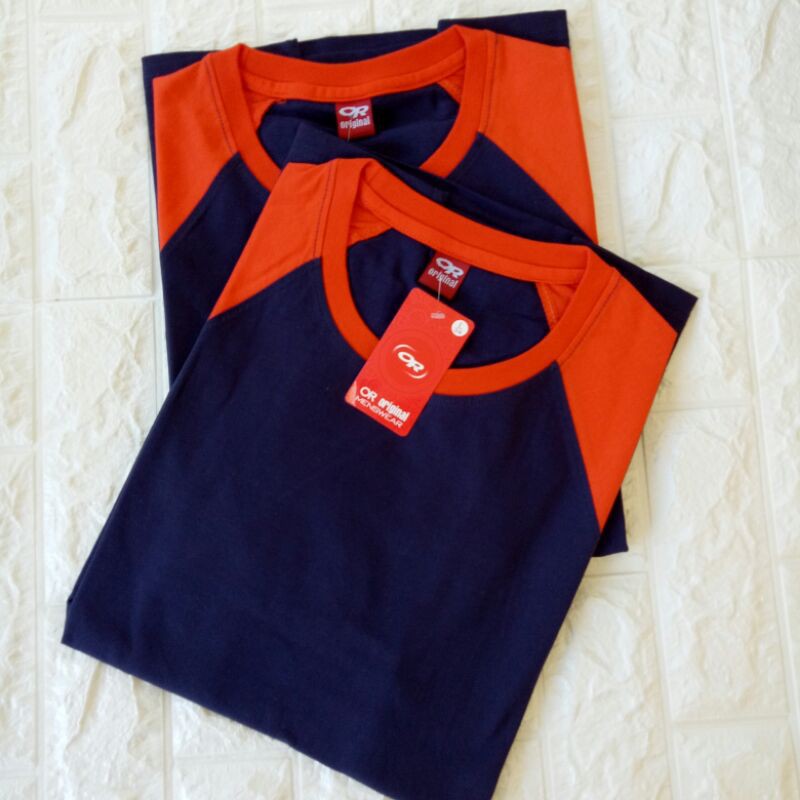 kaos reglan polos NAVY lengan OREN 3/4 uk M L XL XXL dewasa