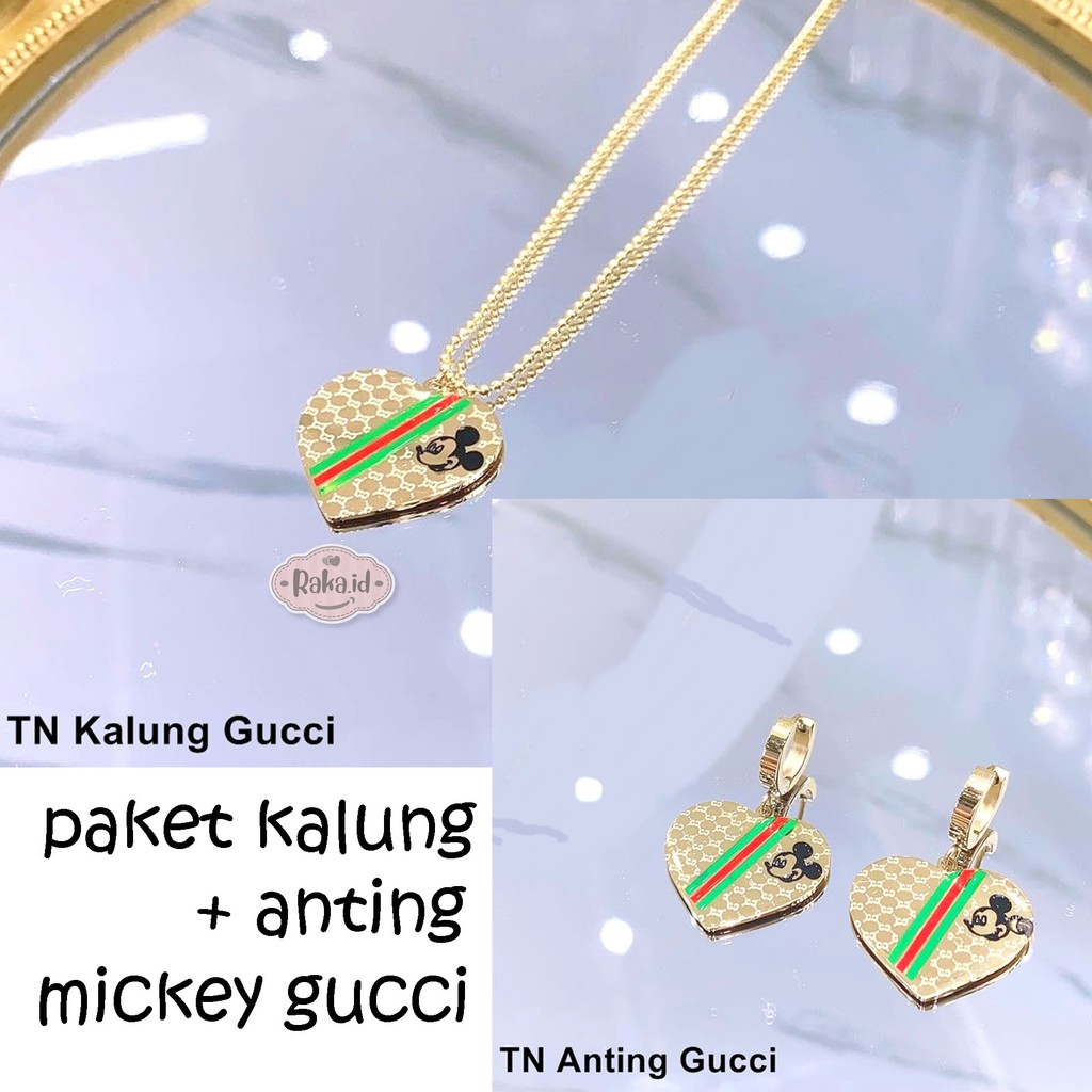 Raka Acc - Paket Set Kalung + Anting Mickey Mouse Titanium Stainless Steel Gold Perhiasan Wanita 509