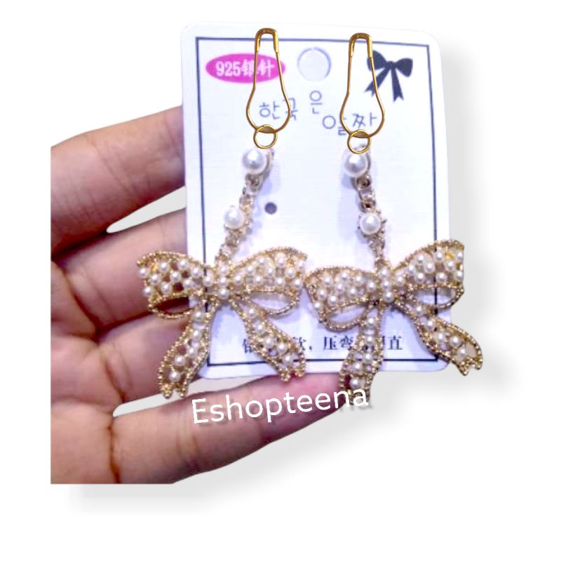 A35 anting hijab pita juntai pearl gold_anting jilbab