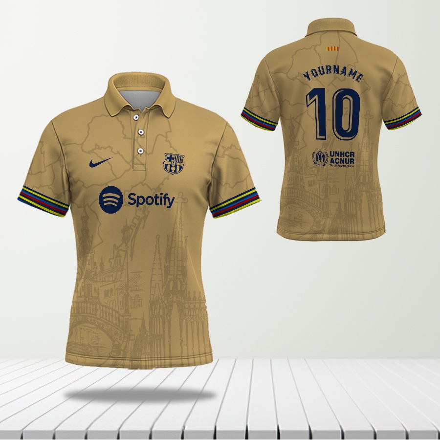 Kaos Polo Wangki Barcelona Barca Away 2022 2023 Football Club Custom Full printing