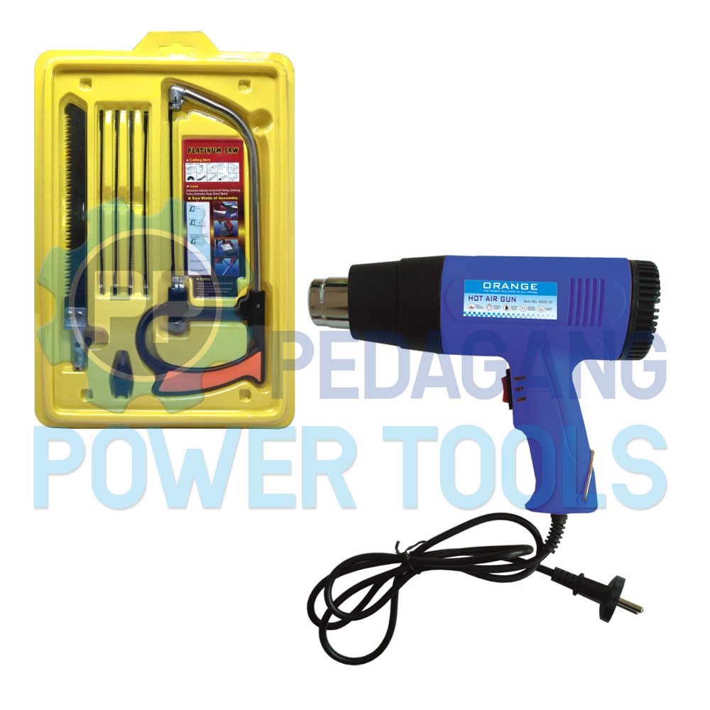 BUNDLING ORANGE HEAT GUN HOT AIR GUN &amp; GERGAJI TANGAN KAYU BESI MAGIC SAW